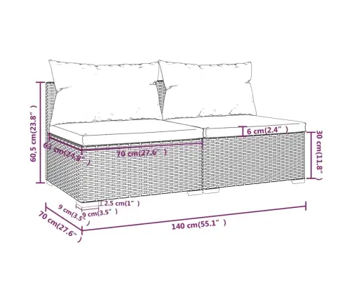 2-Daļīgs Dārza Mēbeļu Komplekts, Matrači, Melna Pe Rotangpalma Vidaxl