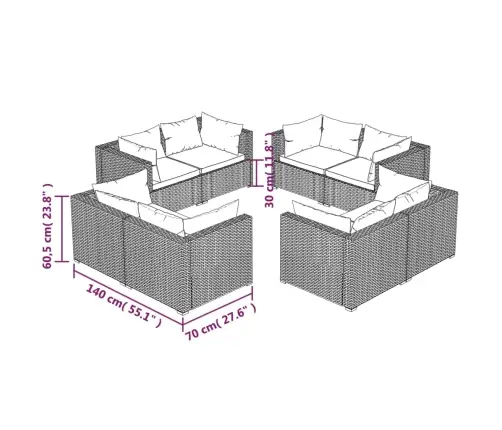 Sodo Komplektas Su Pagalvėlėmis, 8 Dalių, Juodas, Poliratanas