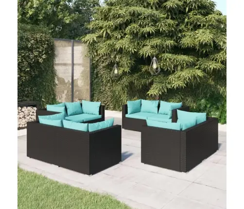 Sodo Komplektas Su Pagalvėlėmis, 8 Dalių, Juodas, Poliratanas