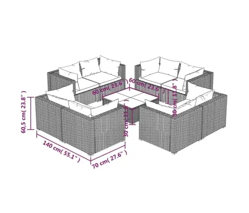 9-Daļīgs Dārza Atpūtas Mēbeļu Komplekts, Melna Pe Rotangapalma Vidaxl