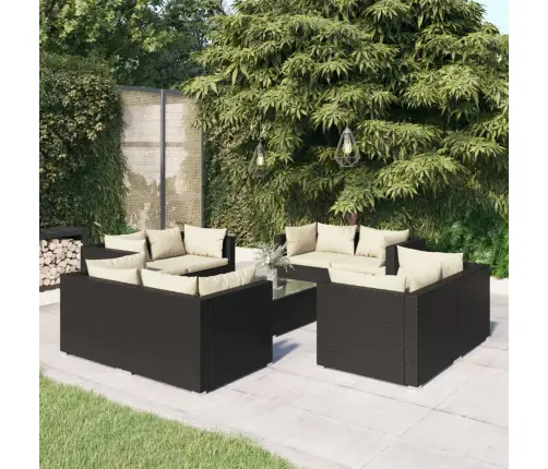 9-Daļīgs Dārza Atpūtas Mēbeļu Komplekts, Melna Pe Rotangapalma Vidaxl