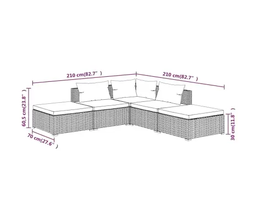 5-Daļīgs Dārza Mēbeļu Komplekts, Matrači, Pe Rotangpalma, Melns Vidaxl 5-Daļīgs Dārza Mēbeļu Komplekts, Matrači, Pe Rotangpalma, Melns Vidaxl