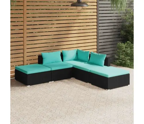 5-Daļīgs Dārza Mēbeļu Komplekts, Matrači, Pe Rotangpalma, Melns Vidaxl 5-Daļīgs Dārza Mēbeļu Komplekts, Matrači, Pe Rotangpalma, Melns Vidaxl