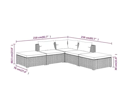 5-Osaline Aiamööbli Komplekt Patjadega, Polürotang, Pruun