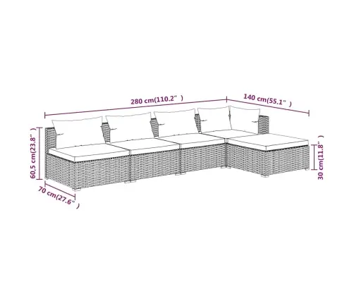 5-Osaline Aiamööbli Komplekt Patjadega, Polürotang, Pruun