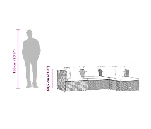 4-Daļīgs Dārza Atpūtas Mēbeļu Komplekts, Melna Pe Rotangpalma Vidaxl