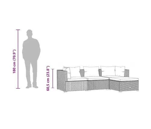 4-Osaline Aiamööblikomplekt Patjadega, Hall, Polürotang