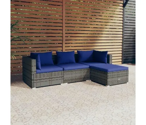 4-Osaline Aiamööblikomplekt Patjadega, Hall, Polürotang