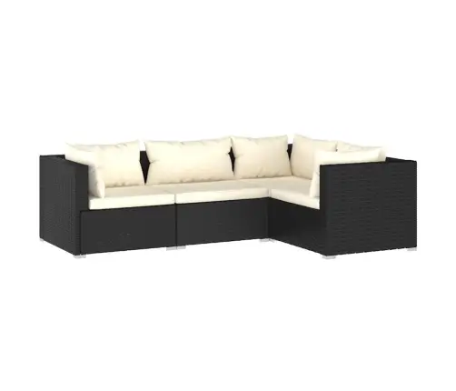4-Osaline Aiamööblikomplekt Patjadega, Polürotang, Must