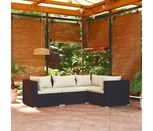 4-Osaline Aiamööblikomplekt Patjadega, Polürotang, Must