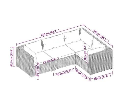 4-Osaline Aiamööblikomplekt Patjadega, Polürotang, Must
