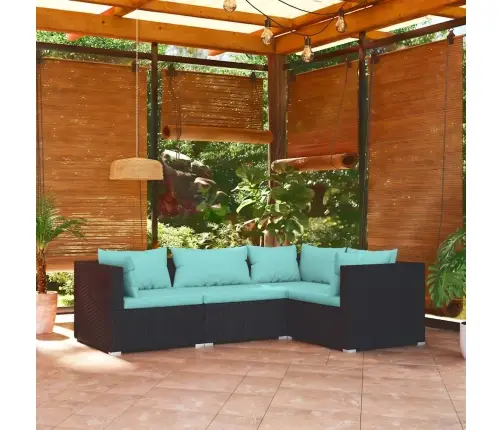 4-Osaline Aiamööblikomplekt Patjadega, Polürotang, Must