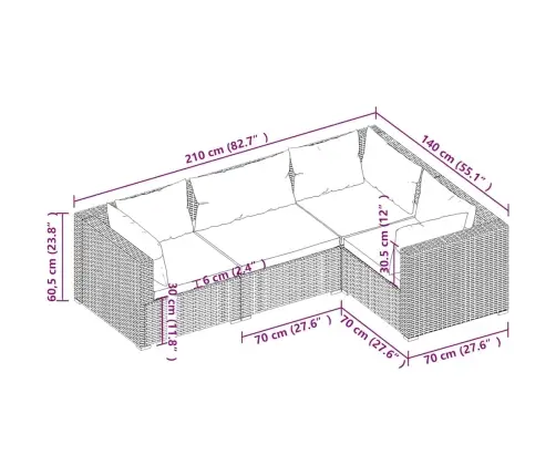 4-Daļīgs Dārza Atpūtas Mēbeļu Komplekts, Pelēka Pe Rotangpalma Vidaxl