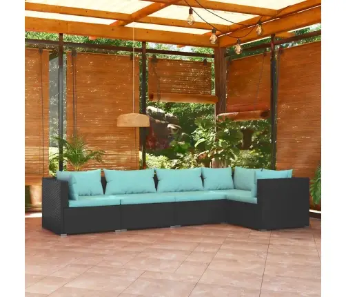 5-Daļīgs Dārza Mēbeļu Komplekts, Matrači, Melna Pe Rotangpalma Vidaxl