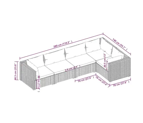 5-Osaline Aiamööblikomplekt Patjadega, Polürotang, Pruun