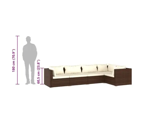 5-Osaline Aiamööblikomplekt Patjadega, Polürotang, Pruun