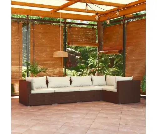 5-Osaline Aiamööblikomplekt Patjadega, Polürotang, Pruun