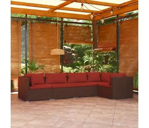 5-Osaline Aiamööbli Komplekt Patjadega, Polürotang, Pruun