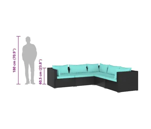 5-Daļīgs Dārza Mēbeļu Komplekts, Matrači, Melna Pe Rotangpalma Vidaxl 5-Daļīgs Dārza Mēbeļu Komplekts, Matrači, Melna Pe Rotangpalma Vidaxl