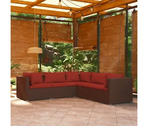 5-Daļīgs Dārza Mēbeļu Komplekts, Matrači, Pe Rotangpalma, Brūns Vidaxl