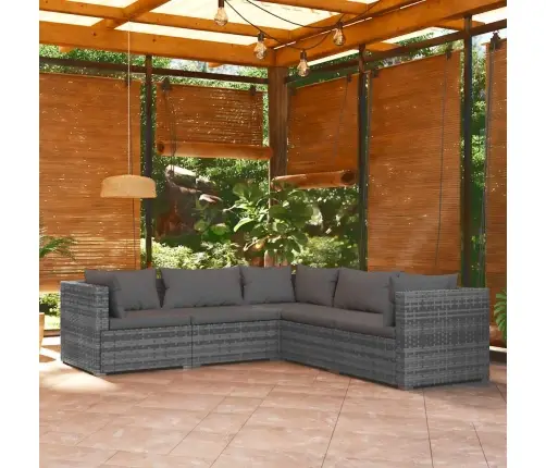 Sodo Komplektas Su Pagalvėlėmis, 5 Dalių, Pilkas, Poliratanas