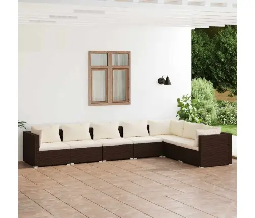 7-Osaline Aiamööblikomplekt Patjadega, Polürotang, Pruun