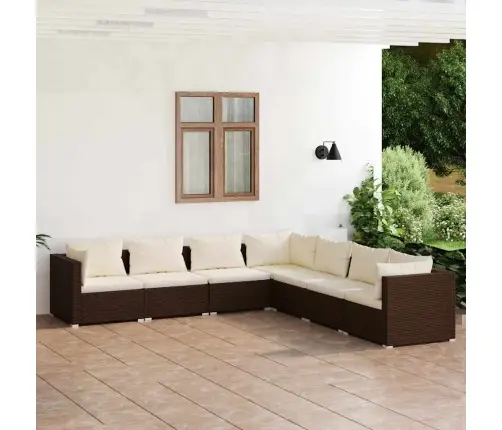 7-Daļīgs Dārza Atpūtas Mēbeļu Komplekts, Brūna Pe Rotangpalma Vidaxl