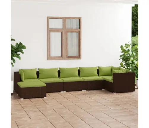 Sodo Komplektas Su Pagalvėlėmis, 7 Dalių, Rudas, Poliratanas