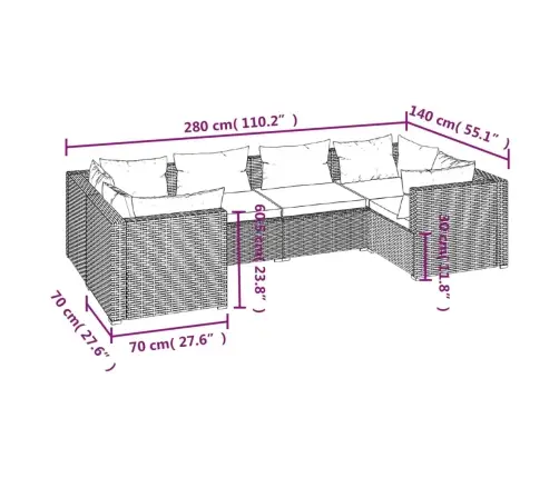 6-Daļīgs Dārza Atpūtas Mēbeļu Komplekts, Brūna Pe Rotangpalma Vidaxl
