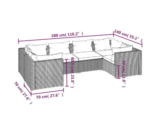 6-Osaline Aiamööbli Komplekt Patjadega, Polürotang, Hall