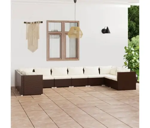 10-Daļīgs Dārza Atpūtas Mēbeļu Komplekts, Brūna Pe Rotangpalma Vidaxl