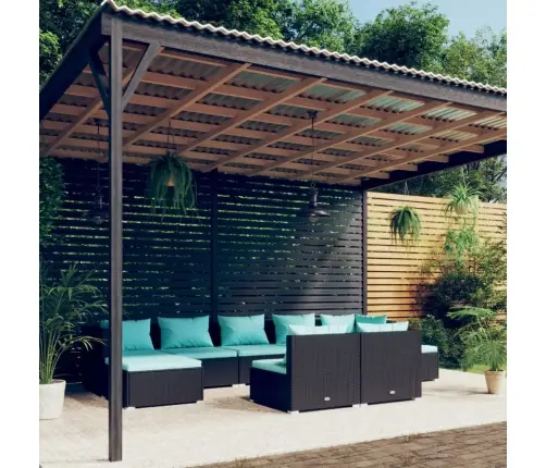 9-Osaline Aiamööblikomplekt Patjadega, Polürotang, Must