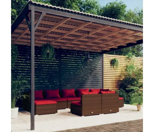 Sodo Komplektas Su Pagalvėlėmis, 9 Dalių, Rudas, Poliratanas