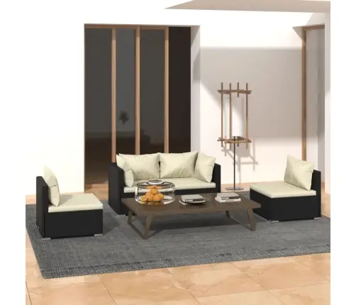 4-Osaline Aiamööblikomplekt Patjadega, Polürotang, Must