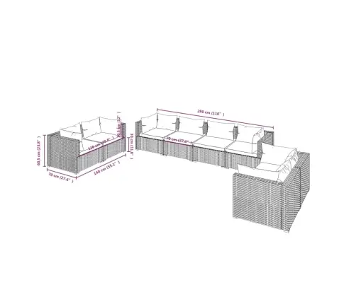 8-Daļīgs Dārza Atpūtas Mēbeļu Komplekts, Brūna Pe Rotangpalma Vidaxl