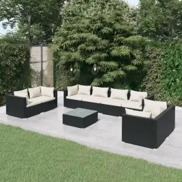 9-Daļīgs Dārza Atpūtas Mēbeļu Komplekts, Melna Pe Rotangapalma Vidaxl