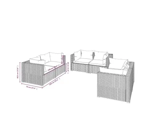 6-Daļīgs Dārza Atpūtas Mēbeļu Komplekts, Melna Pe Rotangpalma Vidaxl