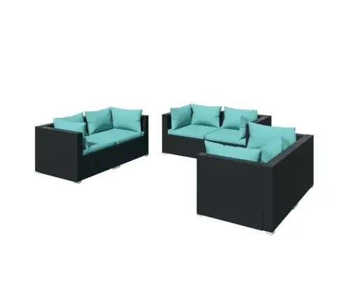 Sodo Komplektas Su Pagalvėlėmis, 6 Dalių, Juodas, Poliratanas