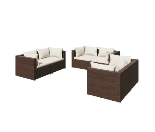 6-Osaline Aiamööblikomplekt Patjadega, Polürotang, Pruun