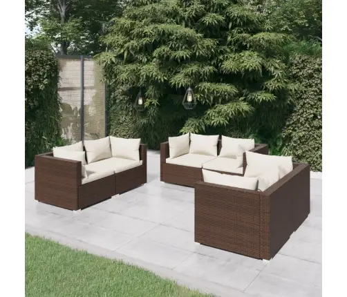 6-Osaline Aiamööblikomplekt Patjadega, Polürotang, Pruun