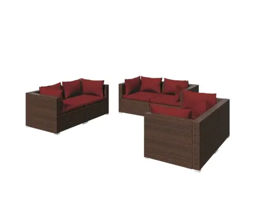 6-Osaline Aiamööblikomplekt Patjadega, Polürotang, Pruun