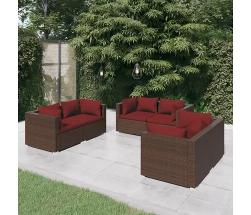 6-Osaline Aiamööblikomplekt Patjadega, Polürotang, Pruun