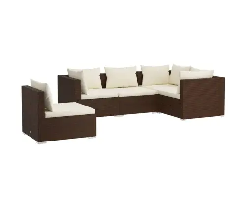 5-Osaline Aiamööblikomplekt Patjadega, Polürotang, Pruun