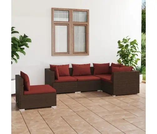 Sodo Komplektas Su Pagalvėlėmis, 5 Dalių, Rudas, Poliratanas