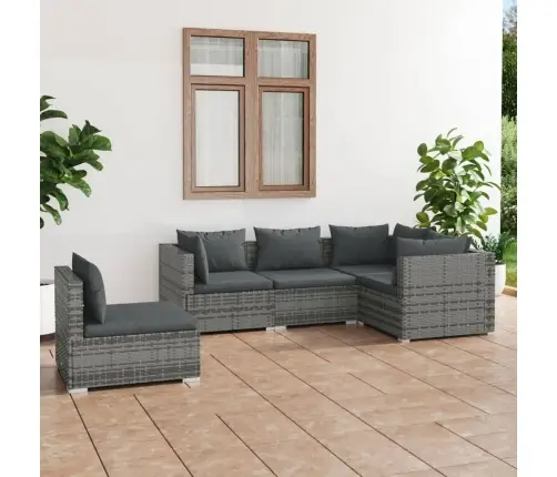 5-Osaline Aiamööblikomplekt Patjadega, Polürotang, Hall