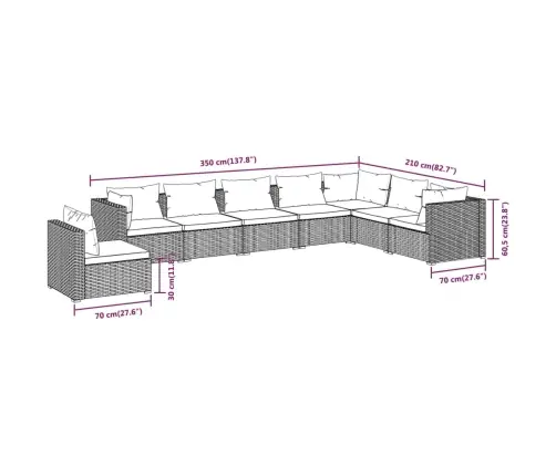 8-Daļīgs Dārza Atpūtas Mēbeļu Komplekts, Brūna Pe Rotangpalma Vidaxl