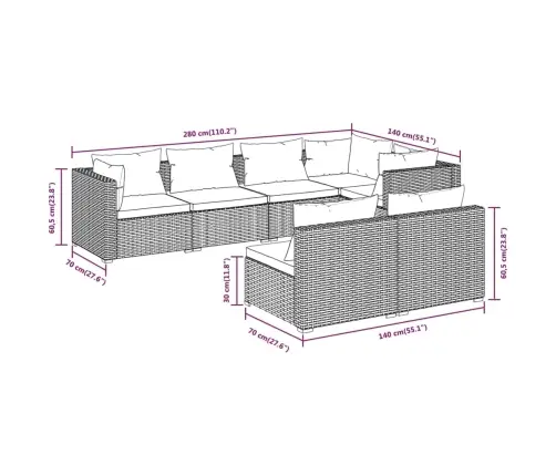 7-Daļīgs Dārza Atpūtas Mēbeļu Komplekts, Brūna Pe Rotangpalma Vidaxl