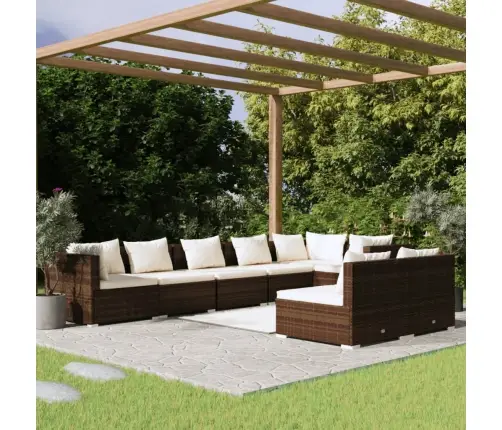 8-Osaline Aiamööblikomplekt Patjadega, Pruun, Polürotang