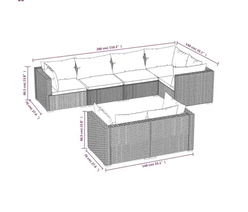 7-Daļīgs Dārza Atpūtas Mēbeļu Komplekts Ar Matračiem, Pe, Melns Vidaxl