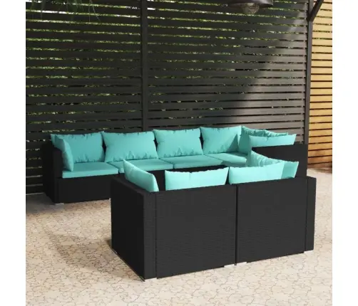 7-Daļīgs Dārza Atpūtas Mēbeļu Komplekts Ar Matračiem, Pe, Melns Vidaxl